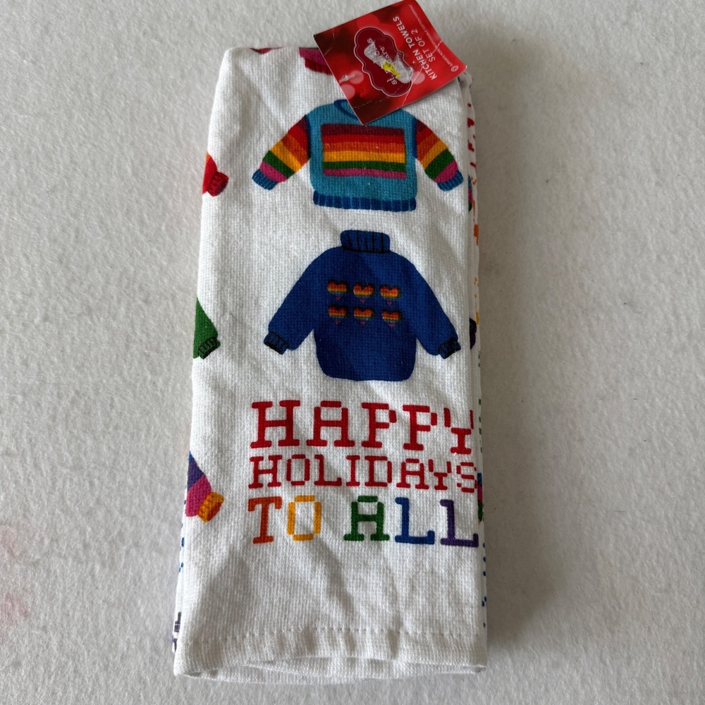 St. Nicholas Square Kitchen Towels Unisex OS White Rainbow Holiday Set of 2